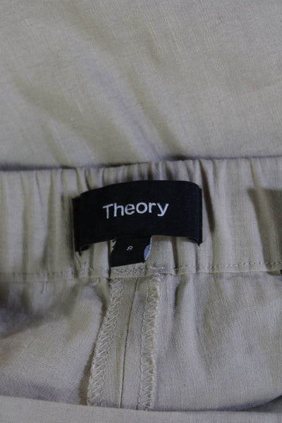 Theory Women Designer Cropped Ankle Beige Zip Solid Pants Size 8