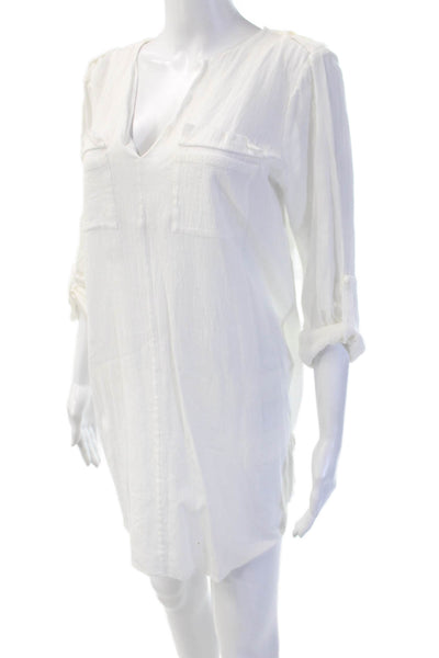 Joie Women White V-Neck Shirt Dress 3/4 Sleeve 100% Cotton Size M