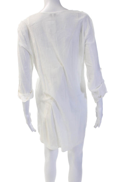 Joie Women White V-Neck Shirt Dress 3/4 Sleeve 100% Cotton Size M