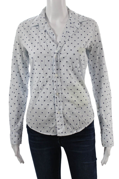 Frank & Eileen Womens Collared Button-Up Cotton Long Sleeve White Heart Size XS