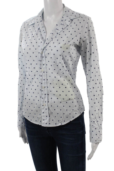 Frank & Eileen Womens Collared Button-Up Cotton Long Sleeve White Heart Size XS
