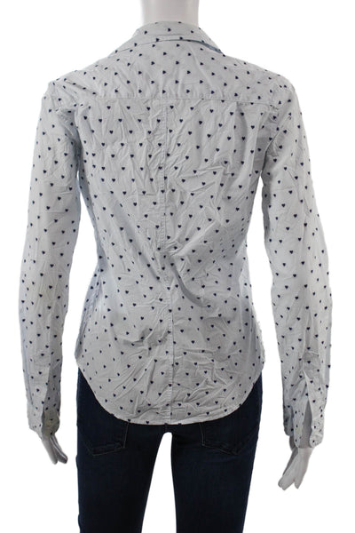 Frank & Eileen Womens Collared Button-Up Cotton Long Sleeve White Heart Size XS