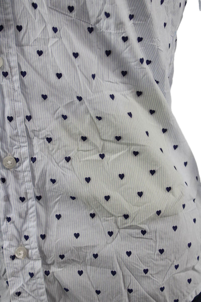 Frank & Eileen Womens Collared Button-Up Cotton Long Sleeve White Heart Size XS