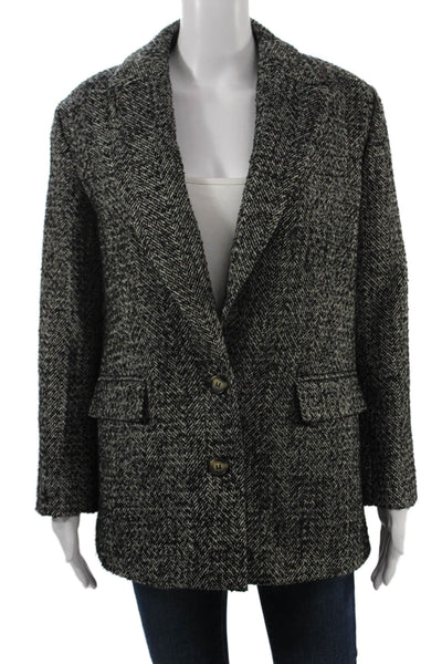 Ser.O.Ya Women Classic Herringbone Black Collared Blazer Long Sleeve Size S