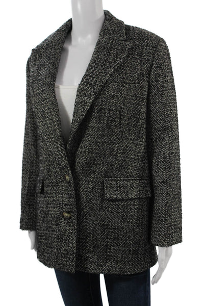 Ser.O.Ya Women Classic Herringbone Black Collared Blazer Long Sleeve Size S