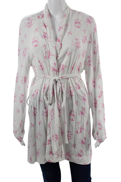 Stripe & Stare Women White Floral V Neck Wrap Cardigan Long Sleeve Size XS