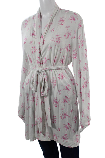 Stripe & Stare Women White Floral V Neck Wrap Cardigan Long Sleeve Size XS