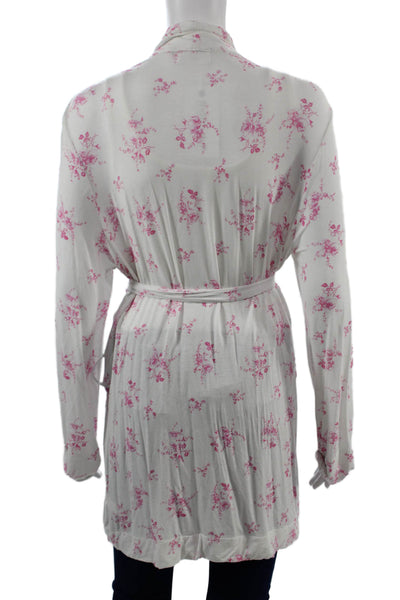 Stripe & Stare Women White Floral V Neck Wrap Cardigan Long Sleeve Size XS