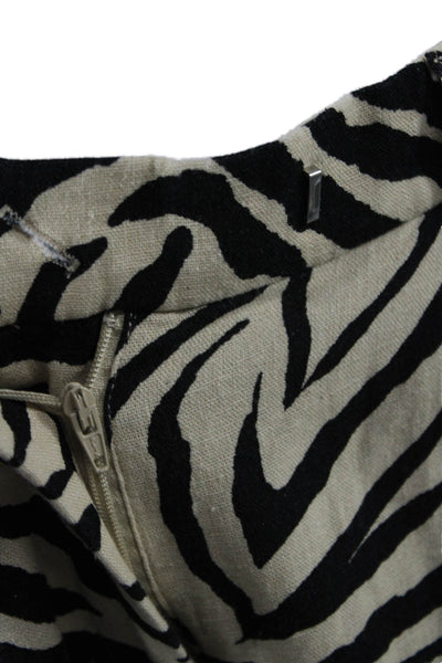Topshop Womens Animal Print Beige Pants Viscose Linen Hook Eye Size 4