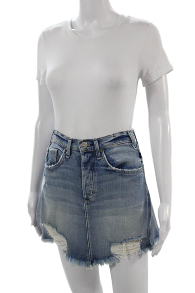 McGuire Womens Mini Blue Skirt Cotton Stretch Short Size 25