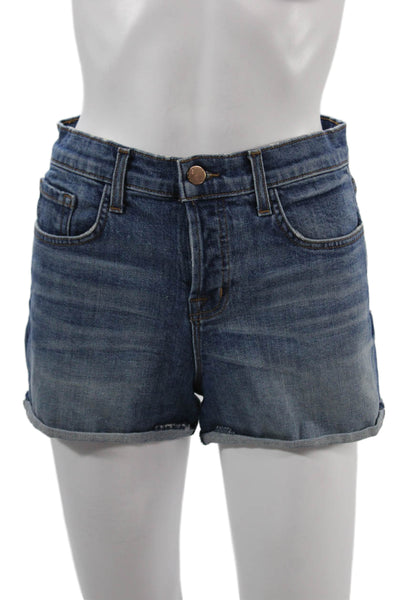 J Brand Unisex Dark Blue Button Front Cotton Stretch Shorts Size 25