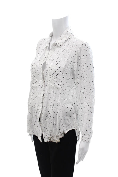Bella Dahl Women Polka Dot Button Up Blouse White Size S