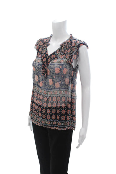 Velvet Women Bohemian Black V Neck Viscose Blouse Sleeveless Tie Size S