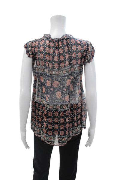 Velvet Women Bohemian Black V Neck Viscose Blouse Sleeveless Tie Size S