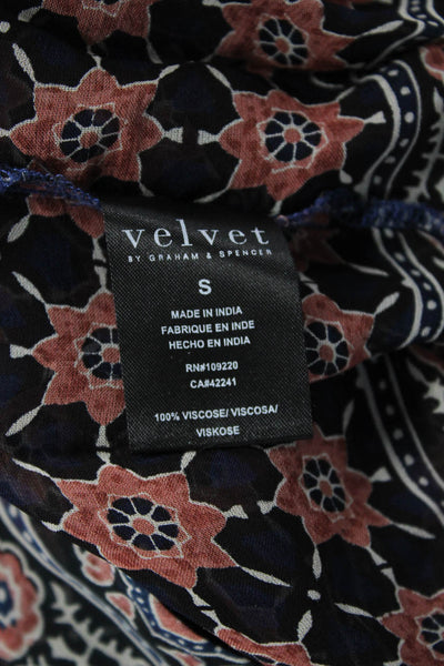 Velvet Women Bohemian Black V Neck Viscose Blouse Sleeveless Tie Size S