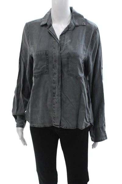 Bella Dahl Women Collared Long Sleeve Button Up Viscose Dark Gray Size S