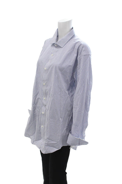 J Crew Unisex Striped Collared Button-Up Long Sleeve Blue Size XL