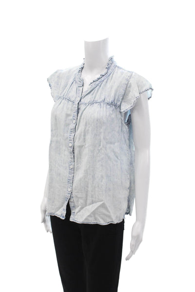 Rails Womens Light Blue Bohemian Button-Up Blouse Short Sleeve Size S