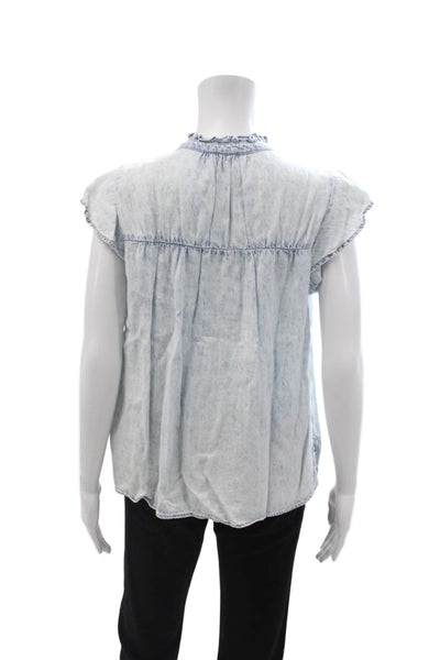Rails Womens Light Blue Bohemian Button-Up Blouse Short Sleeve Size S