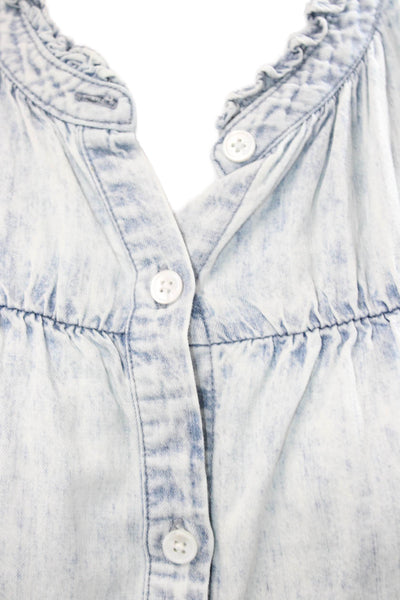 Rails Womens Light Blue Bohemian Button-Up Blouse Short Sleeve Size S