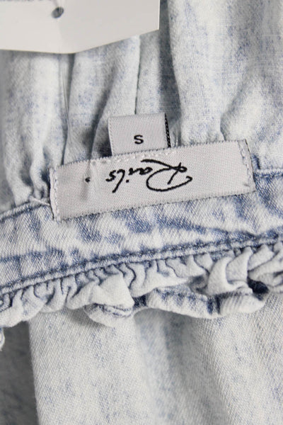 Rails Womens Light Blue Bohemian Button-Up Blouse Short Sleeve Size S