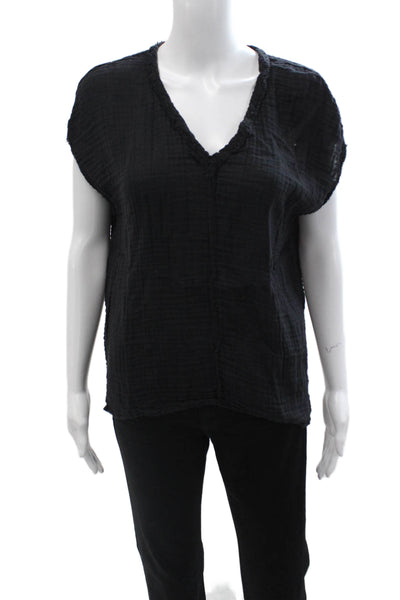 Michael Stars Women Basic Black V-Neck Short Sleeve Blouse Rayon Silk Size S