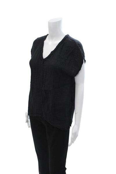 Michael Stars Women Basic Black V-Neck Short Sleeve Blouse Rayon Silk Size S