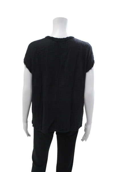 Michael Stars Women Basic Black V-Neck Short Sleeve Blouse Rayon Silk Size S