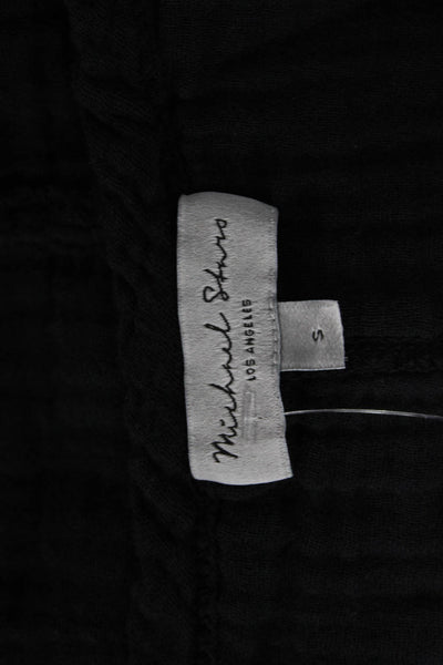 Michael Stars Women Basic Black V-Neck Short Sleeve Blouse Rayon Silk Size S