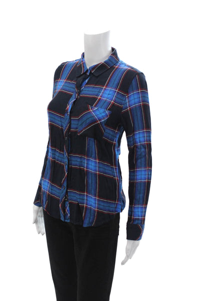 Rails Women Black Plaid Collared Petite 90s Rayon Long Sleeve Button-Up Size S
