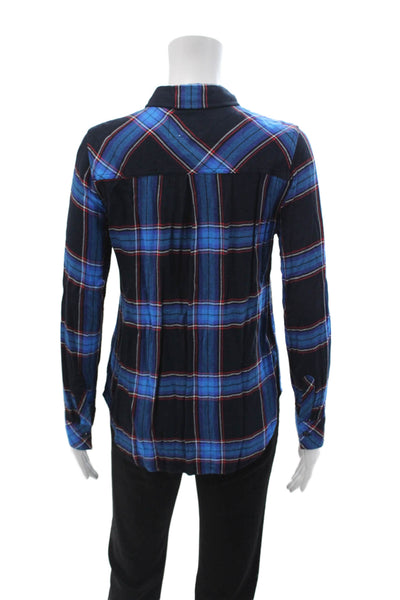 Rails Women Black Plaid Collared Petite 90s Rayon Long Sleeve Button-Up Size S