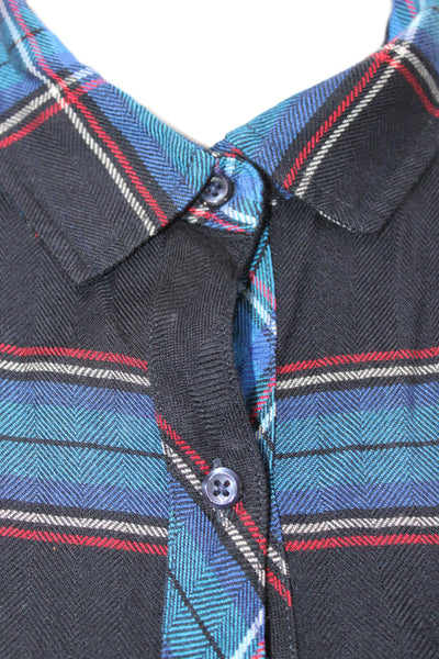 Rails Women Black Plaid Collared Petite 90s Rayon Long Sleeve Button-Up Size S