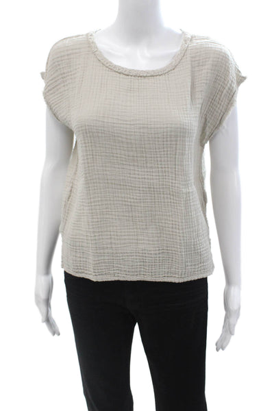 Michael Stars Womens Basic Sleeveless Blouse Beige Cotton Round Neck Size S