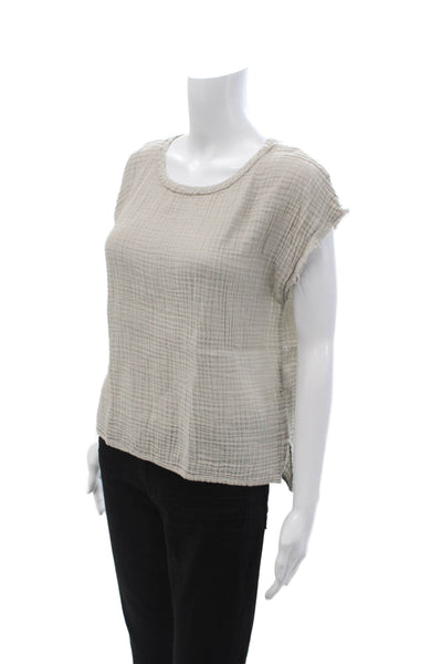 Michael Stars Womens Basic Sleeveless Blouse Beige Cotton Round Neck Size S