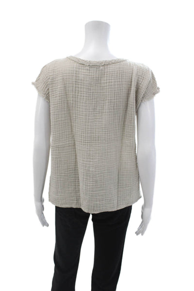 Michael Stars Womens Basic Sleeveless Blouse Beige Cotton Round Neck Size S