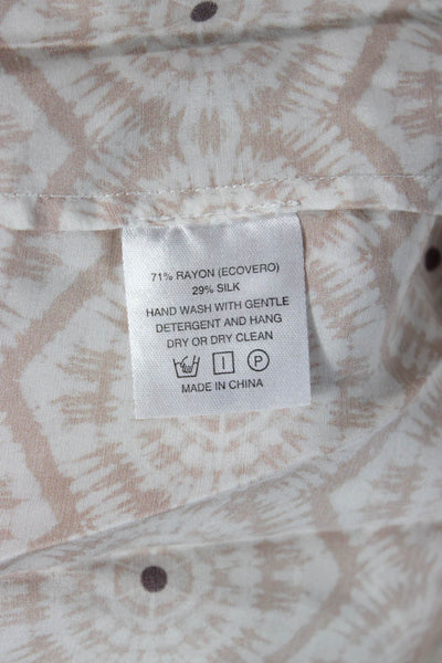 Marie Oliver Womens Beige Geometric Boho Drawstring Short Sleeve Blouse Size S