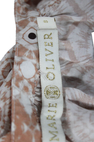 Marie Oliver Womens Beige Geometric Boho Drawstring Short Sleeve Blouse Size S