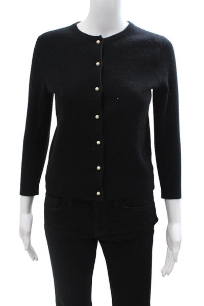 Vince Unisex Black Crew Neck Button Cardigan 3/4 Sleeve Wool Cashmere Size XS