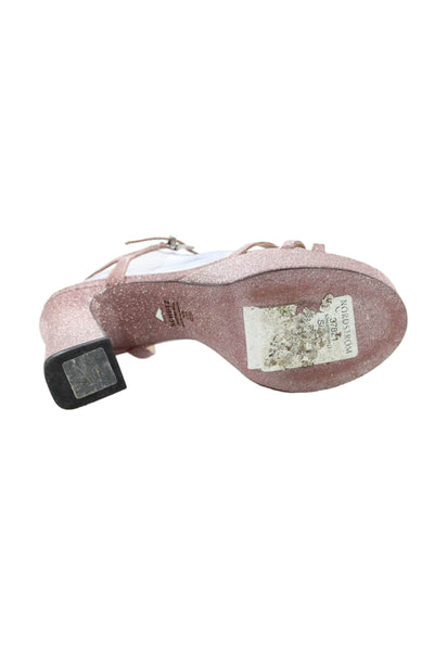 Schutz Womens Block Heel Platform Glitter Ankle Strap Pumps Pink Size 8B