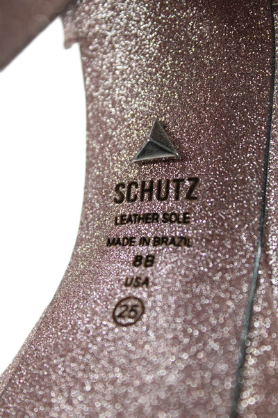 Schutz Womens Block Heel Platform Glitter Ankle Strap Pumps Pink Size 8B
