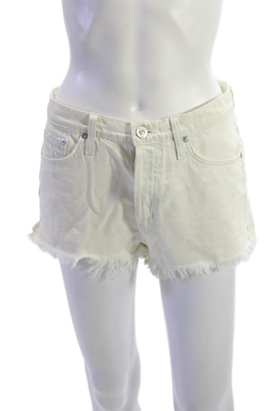 Hudson Unisex White Cotton Solid Beach Button Shorts Size 25