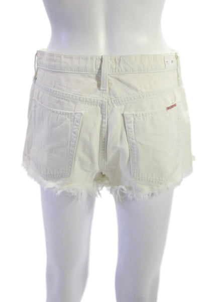 Hudson Unisex White Cotton Solid Beach Button Shorts Size 25