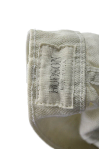 Hudson Unisex White Cotton Solid Beach Button Shorts Size 25