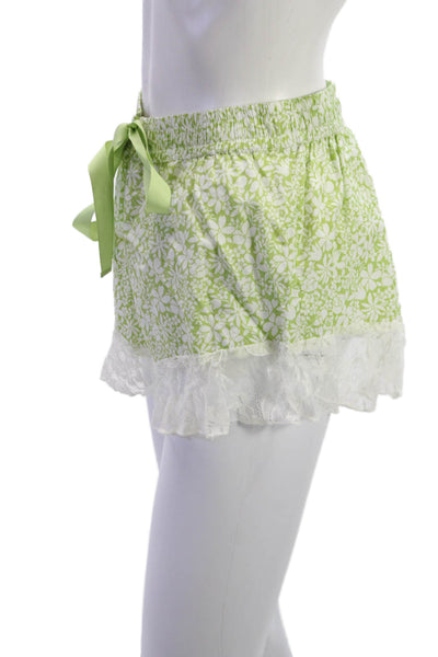 Anthropologie Unisex Bohemian Floral Cotton Drawstring Shorts Green Size XS