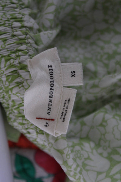 Anthropologie Unisex Bohemian Floral Cotton Drawstring Shorts Green Size XS