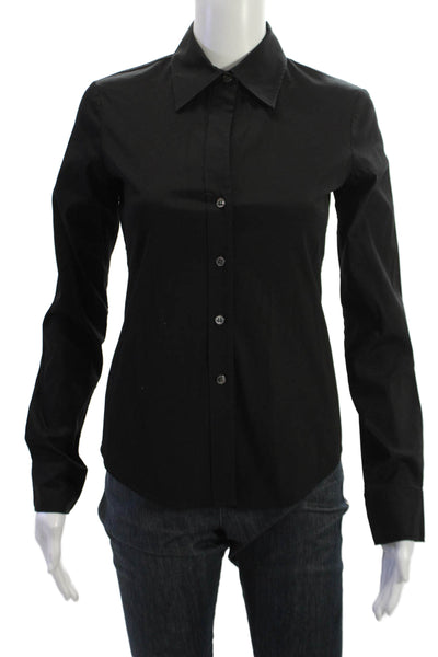 Theory Womens Black Collared Long Sleeve Button Up Basic Blouse Petite Size S