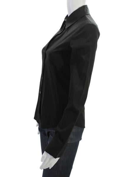 Theory Womens Black Collared Long Sleeve Button Up Basic Blouse Petite Size S