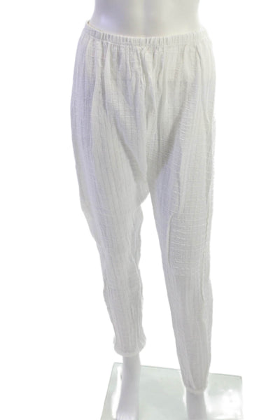 Eberjey Unisex Ankle Sweatpants White Check 100% Cotton Size S