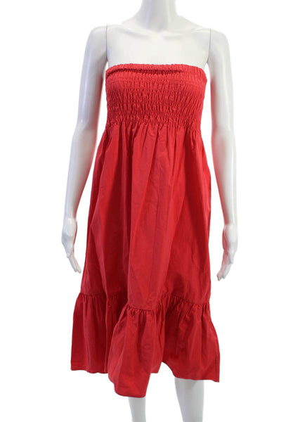 Rhode Women Sundress Red Cotton Sleeveless Knee Length Beach Size S