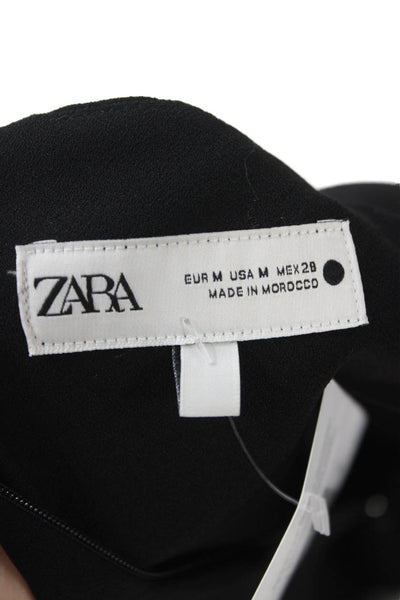 Zara Women Shift Mini Dress Black High Neck Sleeveless Zip Size M